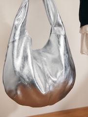 Rockett St George Silver Leather Hobo Shopper Bag - Image 3 of 11