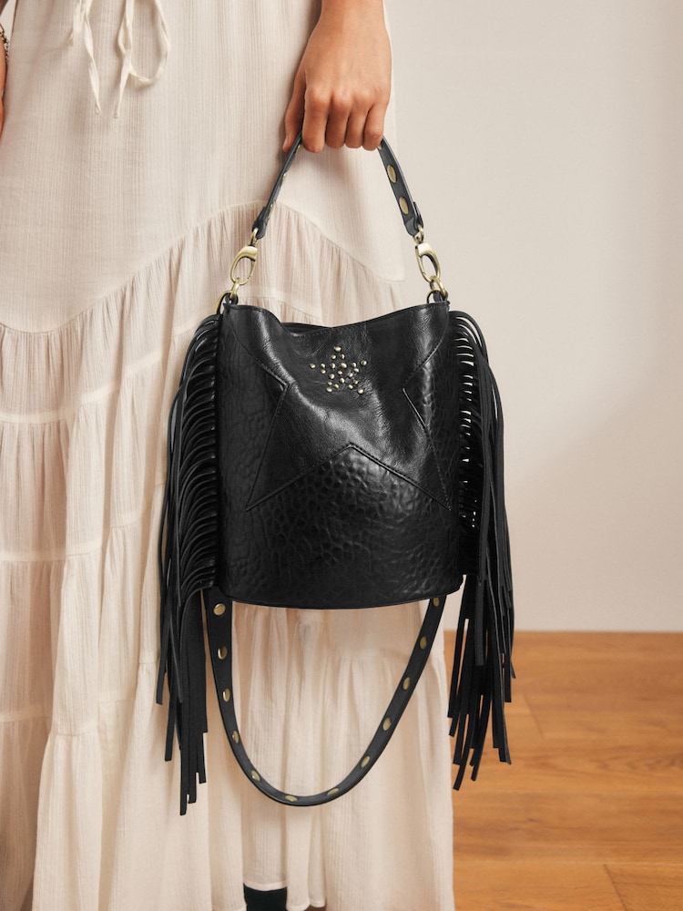 Rockett St George Black Studded Star Cross-Body Bucket Bag - Image 1 of 12