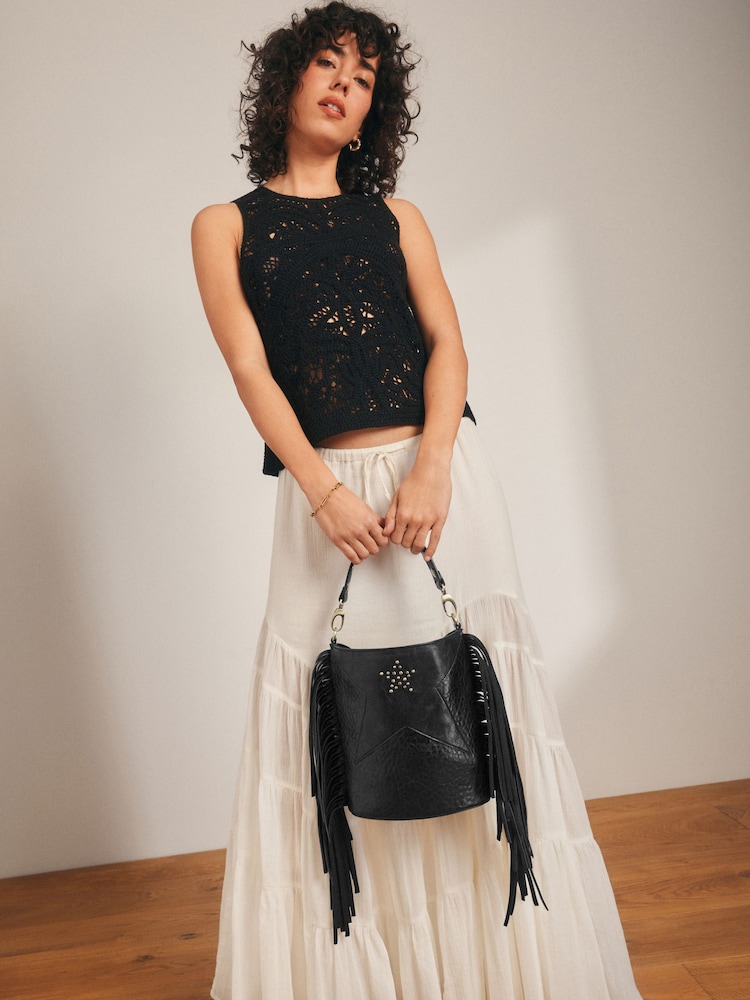 Rockett St George Black Studded Star Cross-Body Bucket Bag - Image 3 of 12