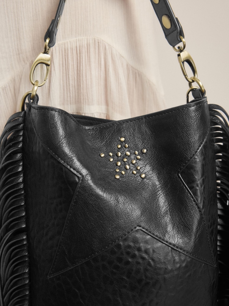 Rockett St George Black Studded Star Cross-Body Bucket Bag - Image 6 of 12