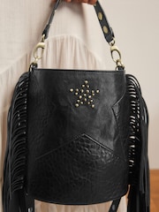 Rockett St George Black Studded Star Cross-Body Bucket Bag - Image 7 of 12