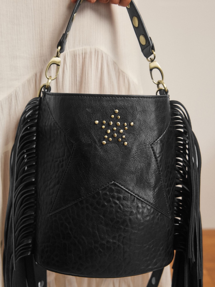 Rockett St George Black Studded Star Cross-Body Bucket Bag - Image 7 of 12