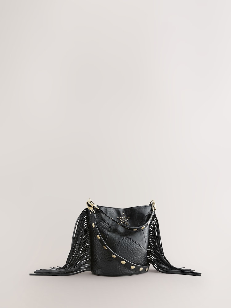 Rockett St George Black Studded Star Cross-Body Bucket Bag - Image 8 of 12