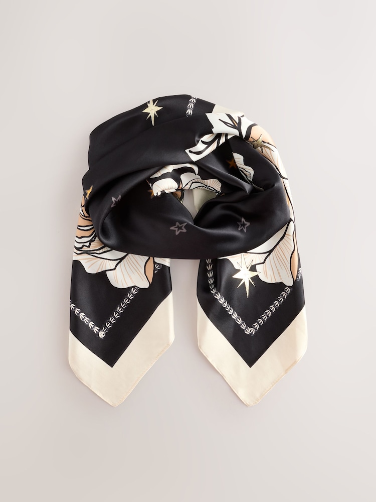 Rockett St George Black Floral Satin Scarf - Image 1 of 3