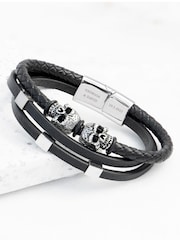 Mens Personalised Skulls Leather Rope Bracelet by Treat Republic - Image 1 of 5