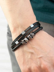 Mens Personalised Skulls Leather Rope Bracelet by Treat Republic - Image 2 of 5