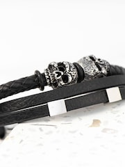 Mens Personalised Skulls Leather Rope Bracelet by Treat Republic - Image 3 of 5
