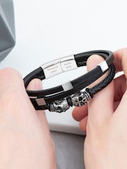 Mens Personalised Skulls Leather Rope Bracelet by Treat Republic - Image 4 of 5