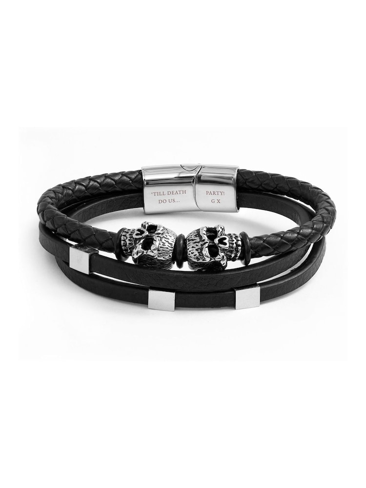 Mens Personalised Skulls Leather Rope Bracelet by Treat Republic - Image 5 of 5