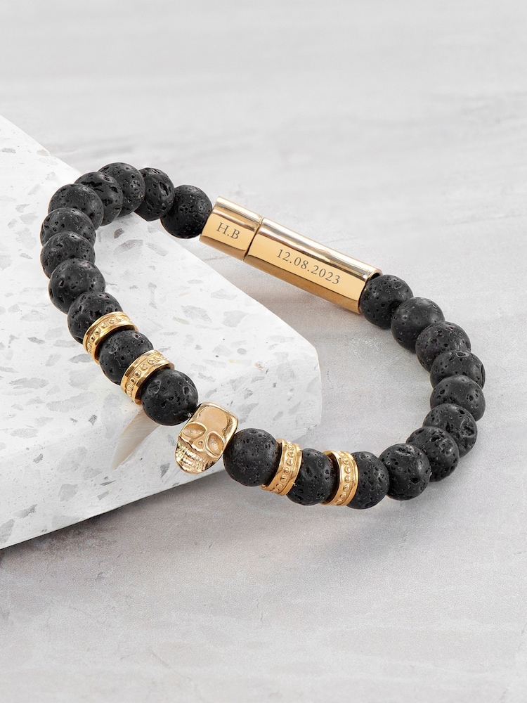 Mens Personalised Skull Beaded Bracelet by Treat Republic - Image 1 of 5