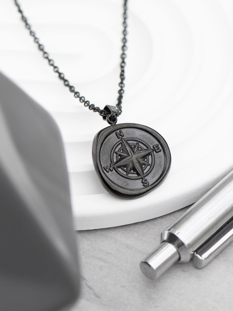 Mens Personalised Compass Amulet Necklace by Treat Republic - Image 1 of 5