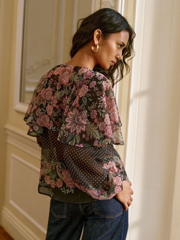 Lipsy Black Floral Ruffle Blouse - Image 4 of 4
