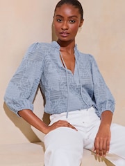Lipsy Blue Tie Neck Blouse - Image 1 of 4