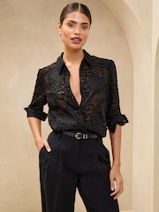 Lipsy Black Burnout Button Through Shirt - Image 1 of 4