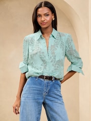 Lipsy Blue Burnout Button Through Shirt - Image 1 of 4