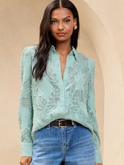 Lipsy Blue Burnout Button Through Shirt - Image 4 of 4