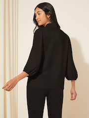 Friends Like These Black V-Neck Bow Front 3/4 Sleeve Blouse - Image 4 of 4