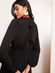 Friends Like These Black High Neck Long Sleeve Midi Dress with Bow Detailing - Image 4 of 5