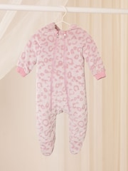 Lipsy Pink Leopard Print Baby Soft Touch Fleece Sleepsuit (0-24mths) - Image 1 of 4