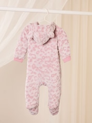 Lipsy Pink Leopard Print Baby Soft Touch Fleece Sleepsuit (0-24mths) - Image 2 of 4