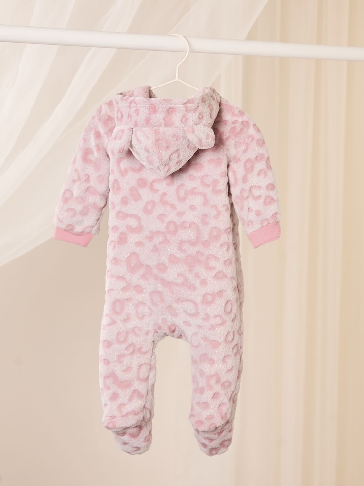 Lipsy Pink Leopard Print Baby Soft Touch Fleece Sleepsuit (0-24mths) - Image 2 of 4