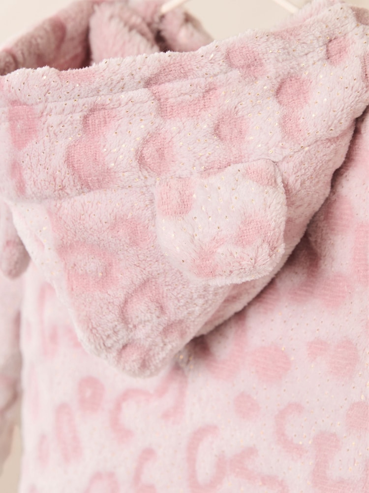 Lipsy Pink Leopard Print Baby Soft Touch Fleece Sleepsuit (0-24mths) - Image 4 of 4