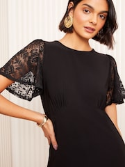 Friends Like These Black Lace Insert Flutter Sleeve Midi Dress - Image 3 of 4