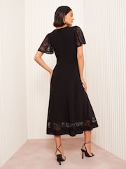 Friends Like These Black Lace Insert Flutter Sleeve Midi Dress - Image 4 of 4