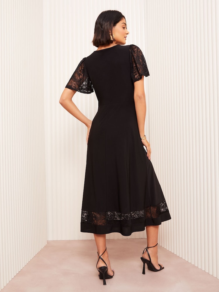 Friends Like These Black Lace Insert Flutter Sleeve Midi Dress - Image 4 of 4
