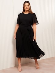 Friends Like These Black Curve Pleated Chiffon Flutter Sleeve Midi Dress - Image 1 of 4