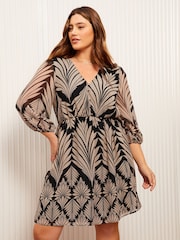 Friends Like These Black Curve Chiffon Ruche Waist Mini Dress - Image 2 of 4