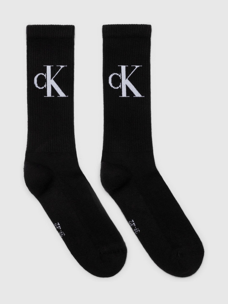 Calvin Klein Black Soft Cotton Stretch Crew Socks 2 Pack - Image 1 of 1 Calvin Klein Black Soft Cotton Stretch Crew Socks 2 Pack - Image 1 of 1