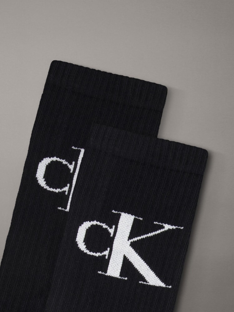 Calvin Klein Black Soft Cotton Stretch Crew Socks 2 Pack - Image 2 of 3 Calvin Klein Black Soft Cotton Stretch Crew Socks 2 Pack - Image 2 of 3