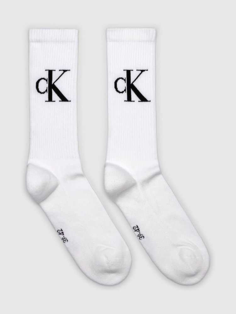 Calvin Klein White Soft Cotton Stretch Crew Socks 2 Pack - Image 1 of 1 Calvin Klein White Soft Cotton Stretch Crew Socks 2 Pack - Image 1 of 1