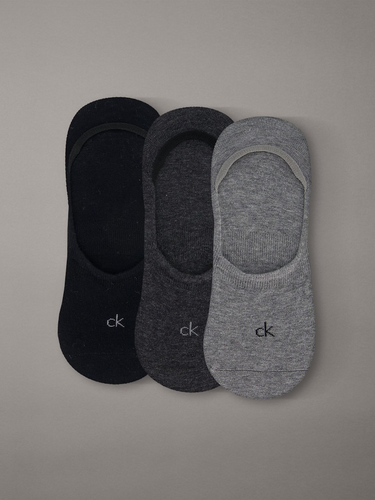 Calvin Klein Grey Soft Cotton Invisible Socks 3 Pack - Image 1 of 4 Calvin Klein Grey Soft Cotton Invisible Socks 3 Pack - Image 1 of 4