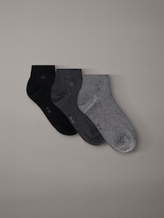 Calvin Klein Grey Soft Cotton Stretch Ankle Socks 3 Pack - Image 1 of 1