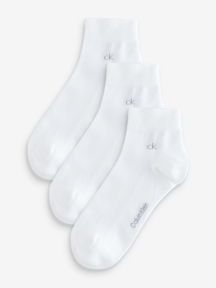 Calvin Klein White Soft Cotton Stretch Ankle Socks 3 Pack - Image 2 of 3 Calvin Klein White Soft Cotton Stretch Ankle Socks 3 Pack - Image 2 of 3
