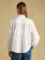 Joules Melanie White Long Sleeve Blouse With Ruffle Neck - Image 2 of 7