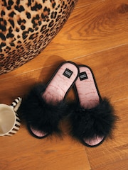 Rockett St George Black Faux Fur Slippers - Image 1 of 8