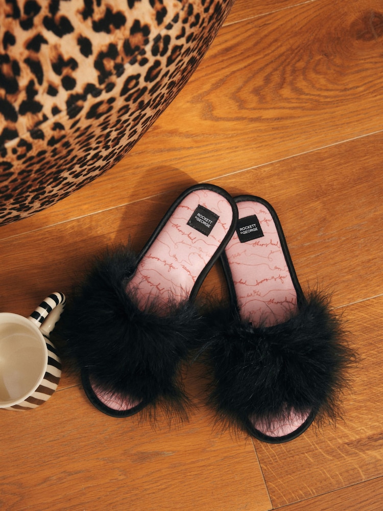 Rockett St George Black Faux Fur Slippers - Image 1 of 8