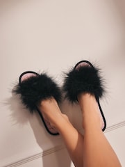Rockett St George Black Faux Fur Slippers - Image 2 of 8