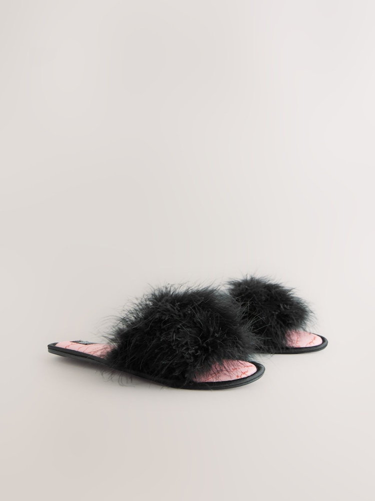 Rockett St George Black Faux Fur Slippers - Image 4 of 8