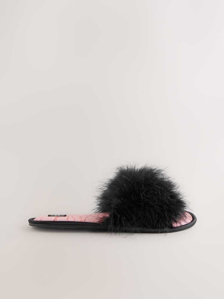 Rockett St George Black Faux Fur Slippers - Image 5 of 8