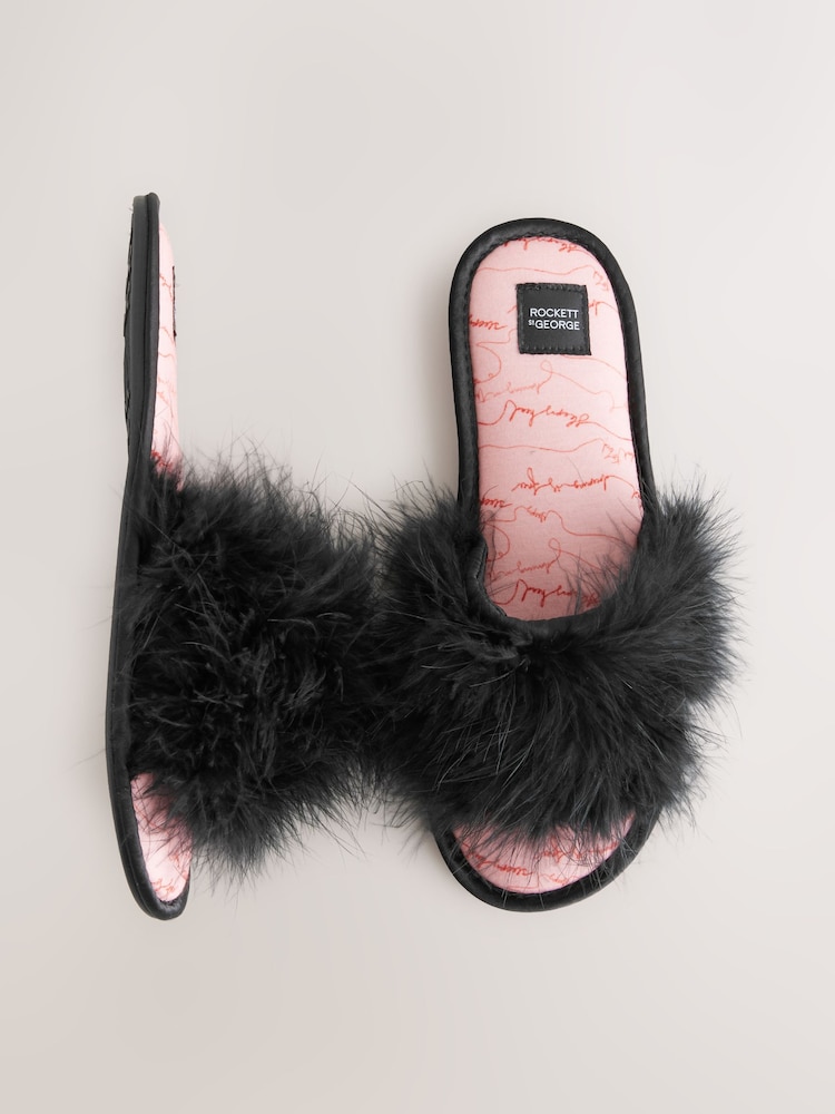 Rockett St George Black Faux Fur Slippers - Image 6 of 8