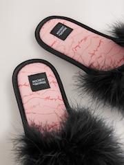 Rockett St George Black Faux Fur Slippers - Image 8 of 8