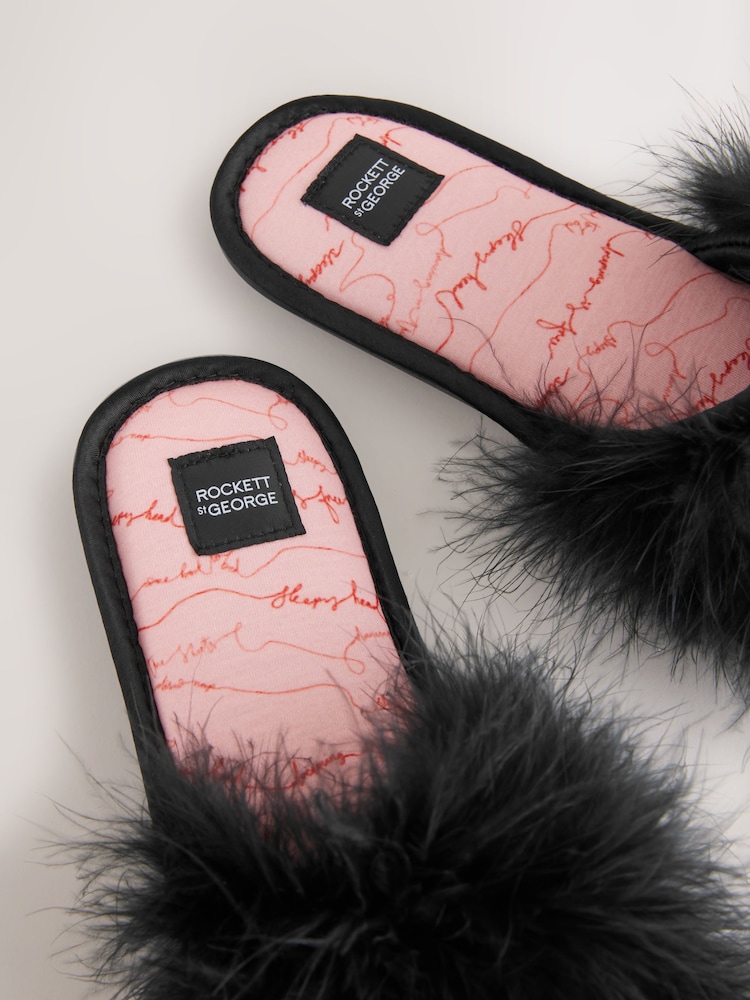 Rockett St George Black Faux Fur Slippers - Image 8 of 8