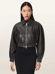 AllSaints Brown Anouk Bomber Jacket - Image 1 of 7
