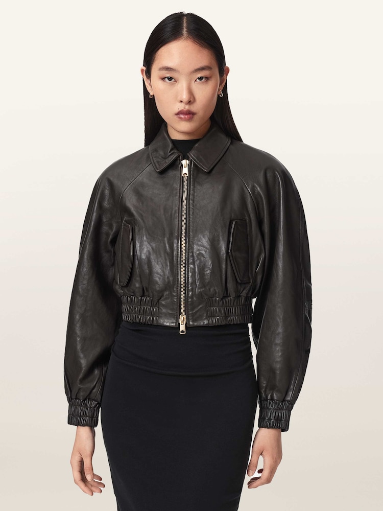 AllSaints Brown Anouk Bomber Jacket - Image 1 of 7