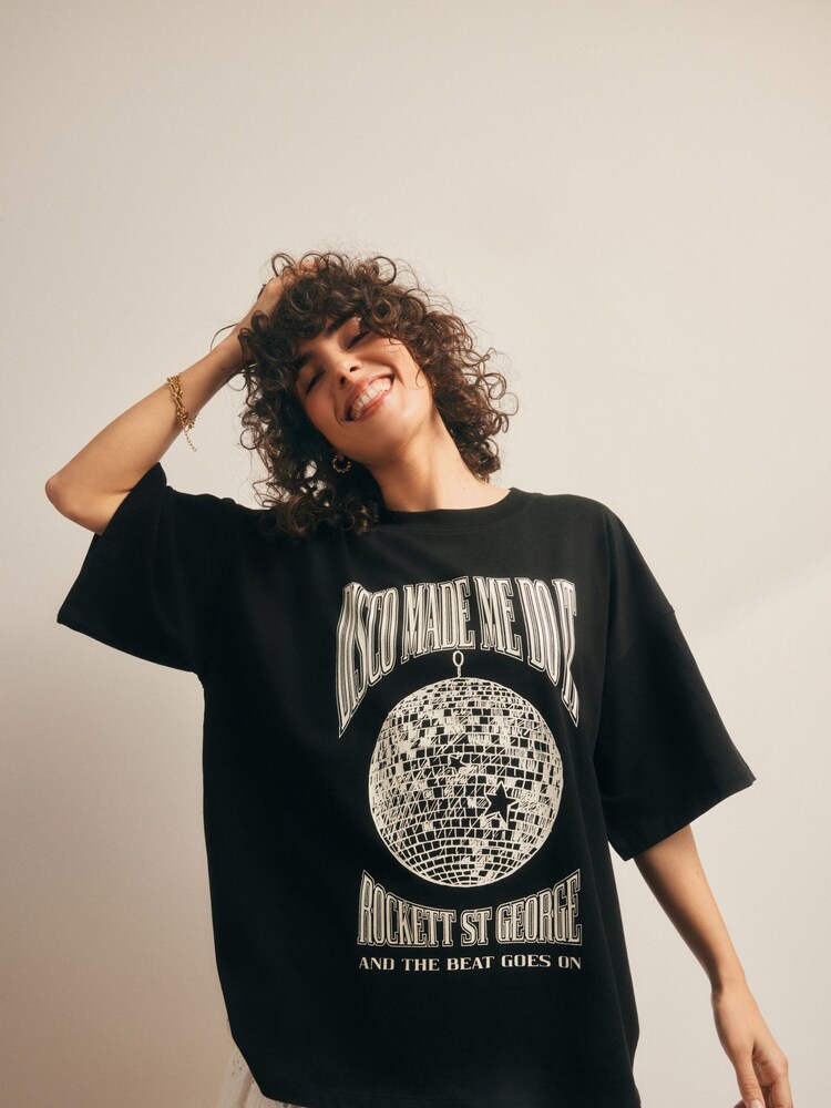 Rockett St George Black 100% Cotton Disco T-Shirt - Image 1 of 7