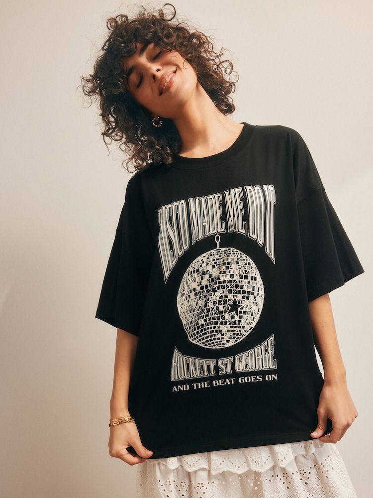 Rockett St George Black 100% Cotton Disco T-Shirt - Image 2 of 7